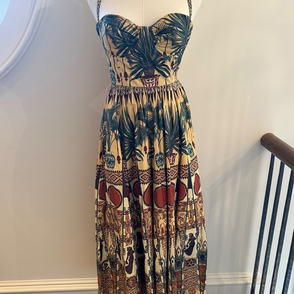 Emporio Sirenuse Strapless Midi Dress in Cream, Green, Rust - Picture 3 of 16